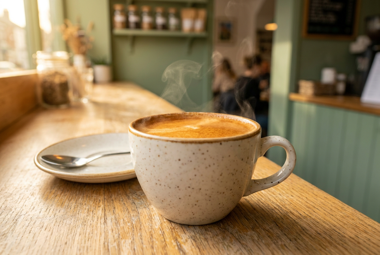 Espresso humeante recién extraído